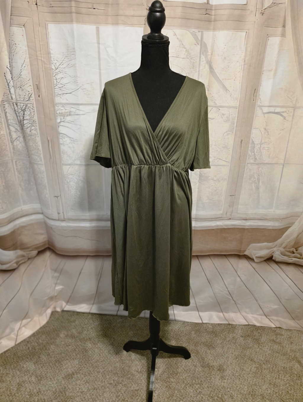 Kohl's Olive Green Wrap-Front Midi Dress